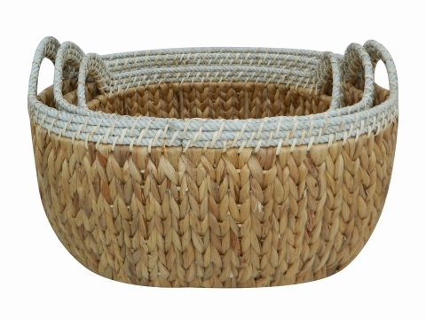 3pc oval water hyacinth storage with rope rim